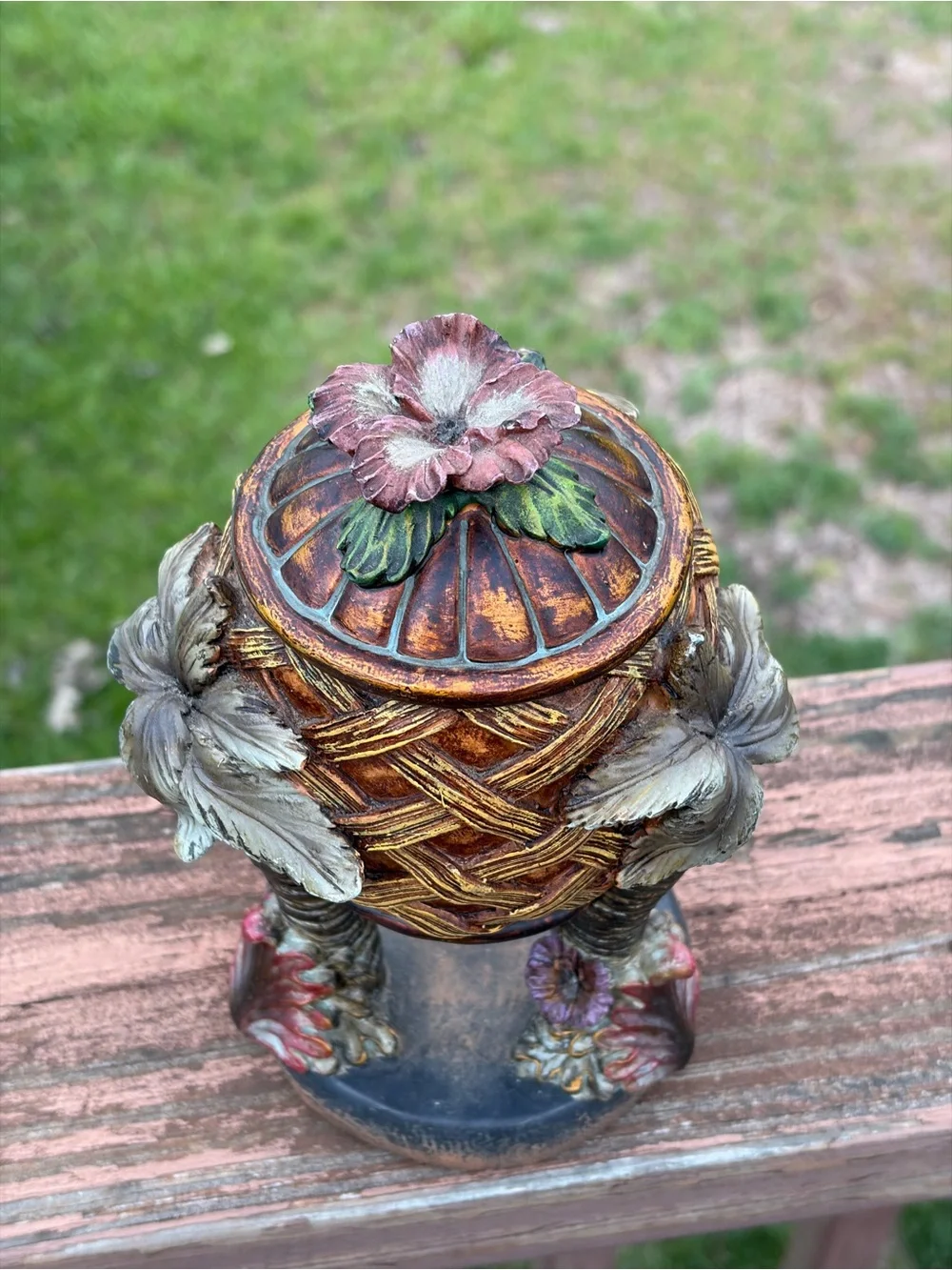 Decorative Woven Pineapple Trinket Jar - Brown & Gold Accents